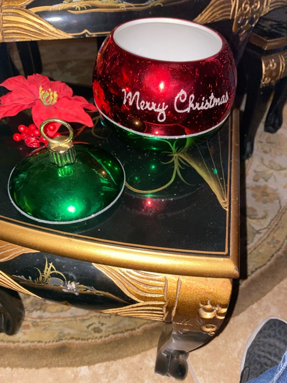 Holiday 'Merry Christmas' Red and Green Glass Ornament - Picture 3 of 7